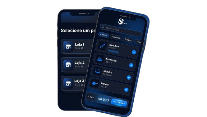 App S7PAY com catálogo de produtos e seleção de loja
